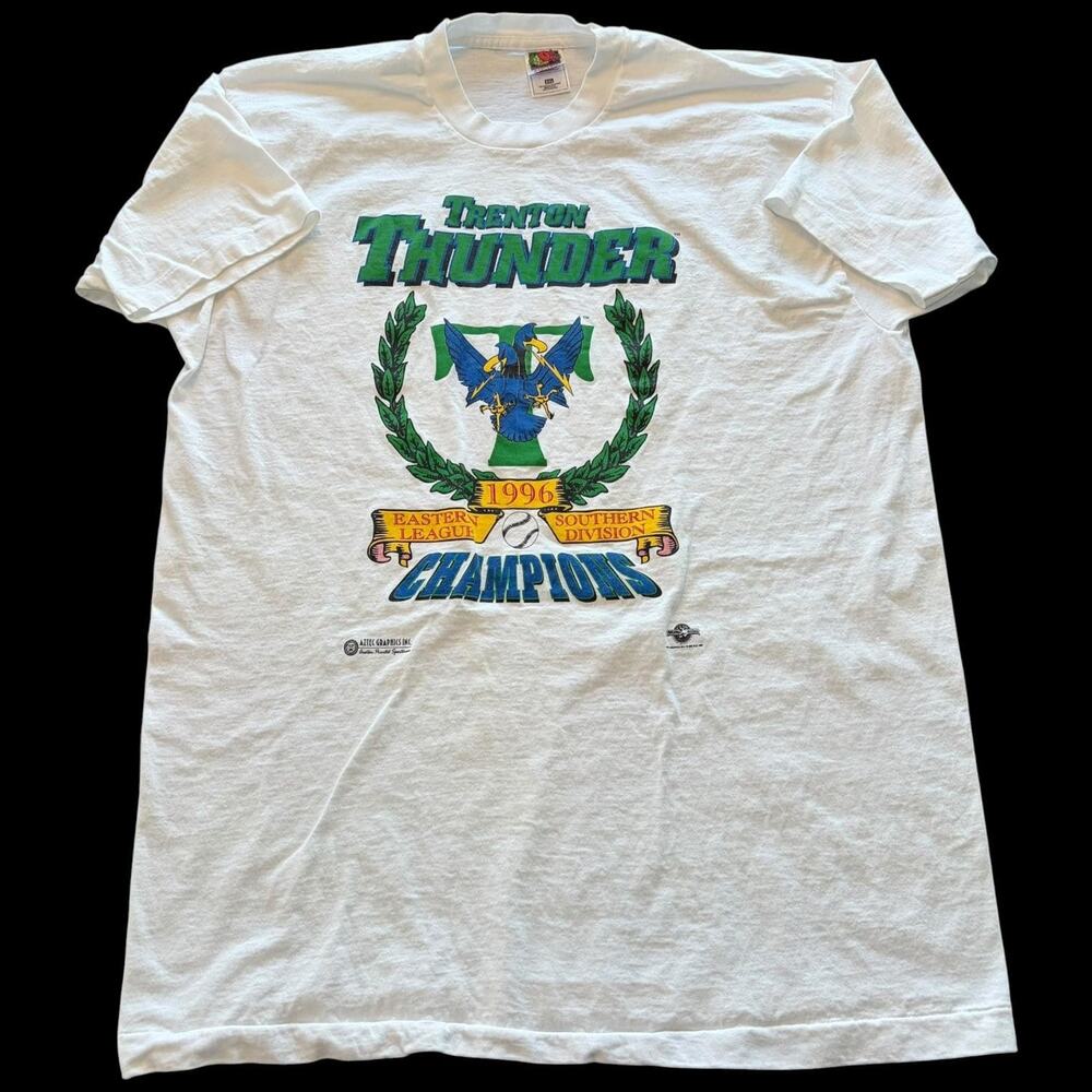 Vintage Trenton Thunder Shirt Mens 2XL White Baseball Fruit Of The Loom 1996